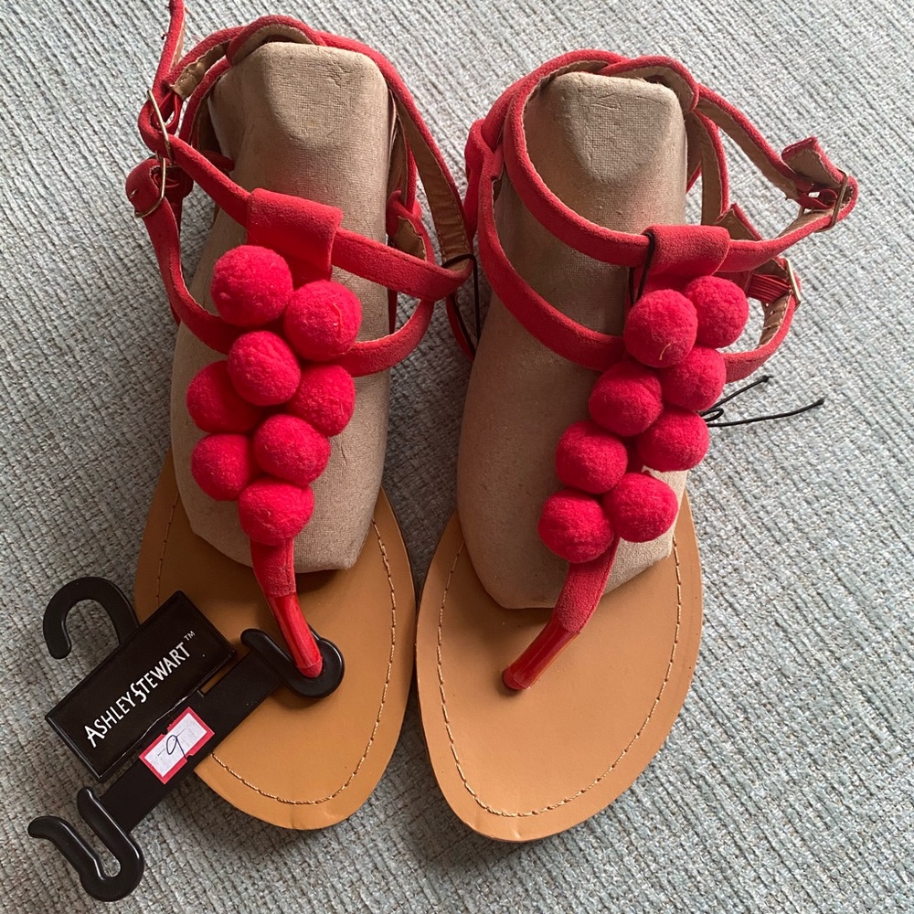 Ashley Stewart thong sandal with Pom poms